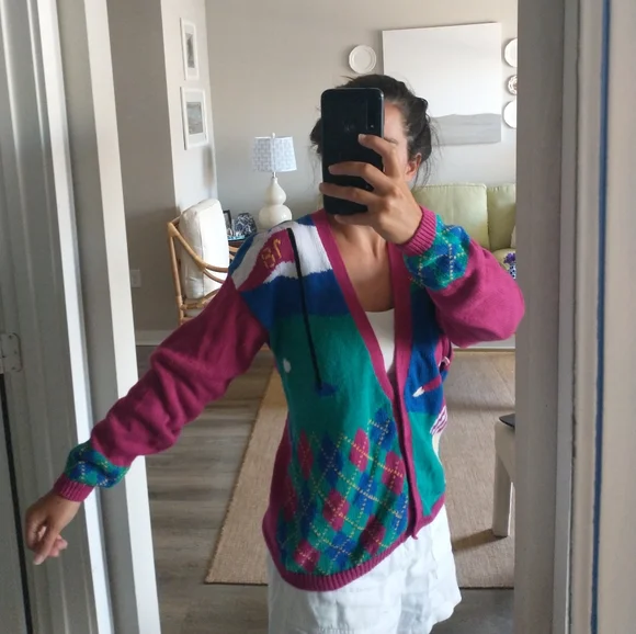 Linksport Pink and Green Golf Sweater - Picture 3 of 5